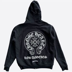 CHROME HEARTS Black Zip-Up Hoodie, M, Los Angeles – Large Back “Horseshoe” Logo